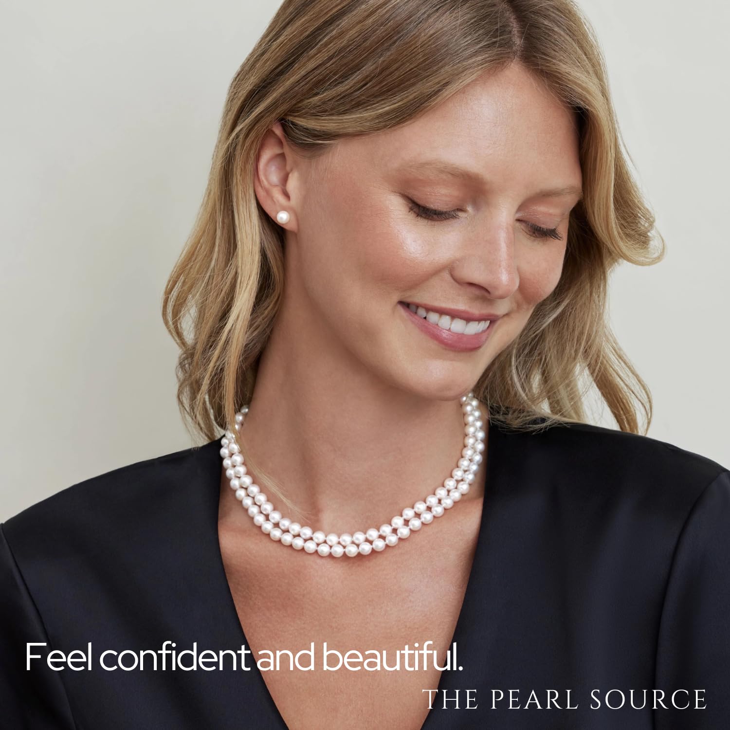 The Pearl Source 6.5-7.0mm AAA Quality Double Strand White Freshwater Cultured Pearl Necklace for Women in 17-18" Princess Length