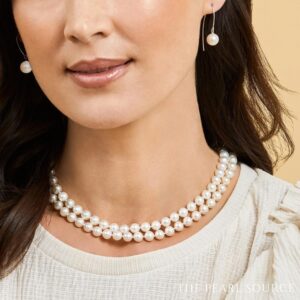 The Pearl Source 6.5-7.0mm AAA Quality Double Strand White Freshwater Cultured Pearl Necklace for Women in 17-18" Princess Length