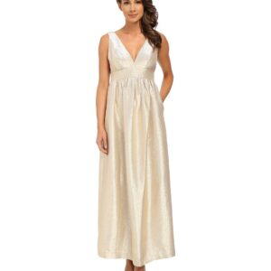 Jill Jill Stuart Women's Sleeveless Deep V Lurex Satin Dress, Gold, 10