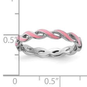 Breast Cancer Awareness Sterling Silver Stackable Expressions Pink Enamel Ring Size 7