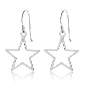 AeraVida Symmetric Everyday Shining Star Minimalist Sterling Silver Dangle Celestial Earrings, 0.87x1.38 inch