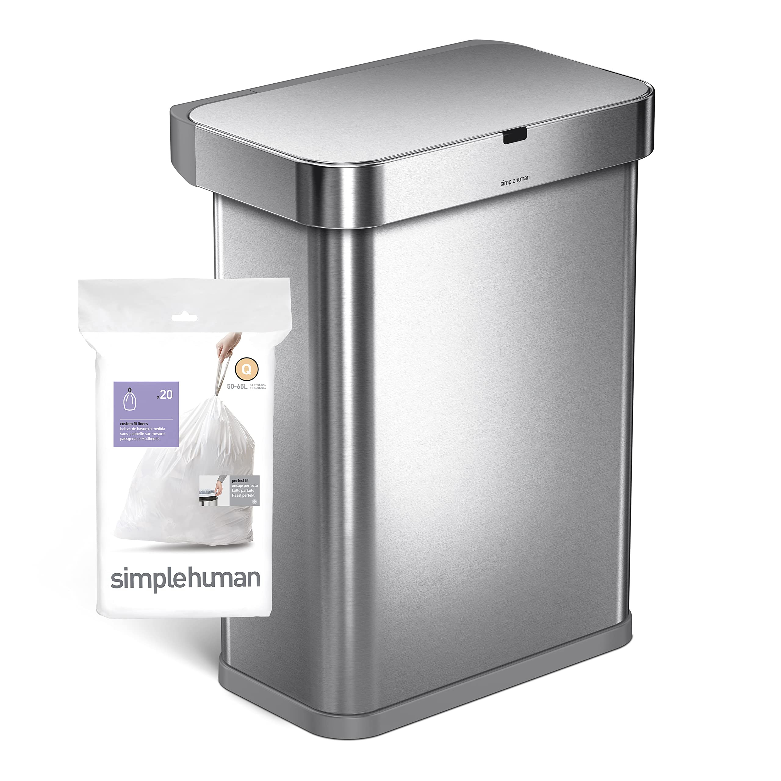 simplehuman Code Q 60 Count, Genuine Custom Fit Liners, Drawstring Trash Bags in Dispenser Packs, 50-65 Liter / 13.2-17.2 Gallon, White