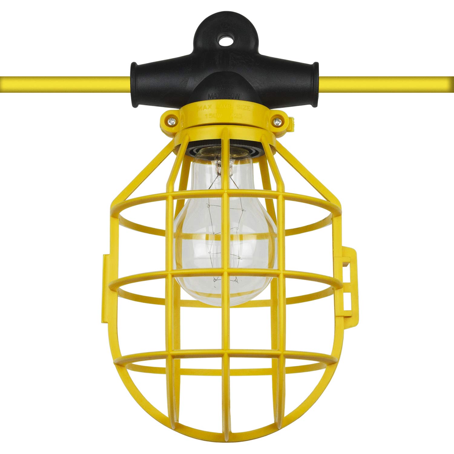 Sunlite Commercial-Grade Cage Light String, 50-Foot, 75 Max Wattage, 5 Medium Base Sockets (E26), Indoor, Outdoor, Construction Lighting, ETL Listed, Yellow