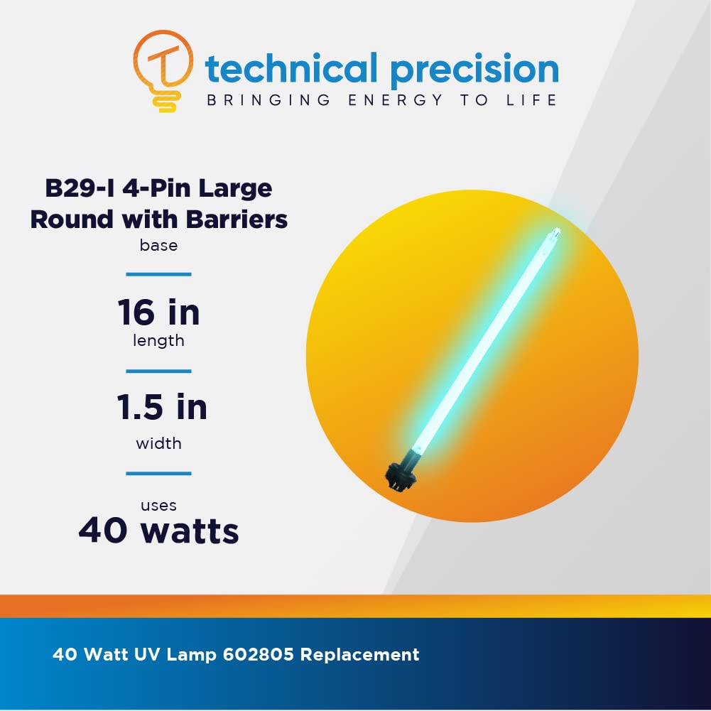 Technical Precision Replacement Bulb for Trojan Max C/D/D4 Systems 602805 IHS12-d4 40 watt UV Lamp 602805 Replacement - B29-I 4 Pin Large Round with Barriers - Clear Finish - 2 Pack