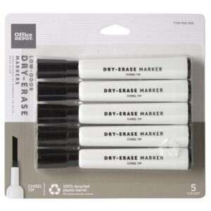 office depot 100% recycled low-odor dry-erase markers, chisel point, black, pack of 4, by106608-4bk