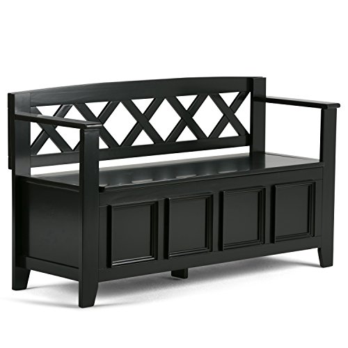 SIMPLIHOME Amherst SOLID WOOD 48 Inch Wide Entryway Storage Bench with Safety Hinge, Multifunctional Transitional in Black