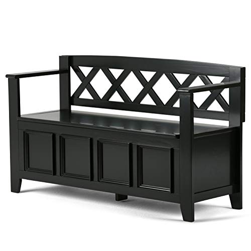 SIMPLIHOME Amherst SOLID WOOD 48 Inch Wide Entryway Storage Bench with Safety Hinge, Multifunctional Transitional in Black