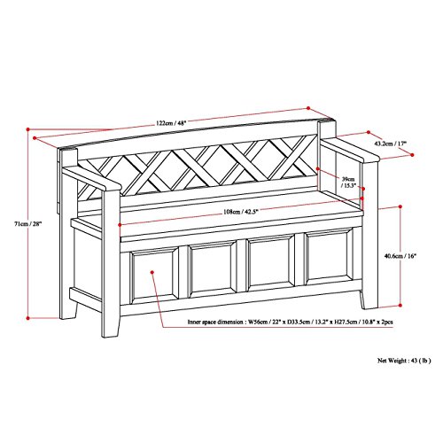 SIMPLIHOME Amherst SOLID WOOD 48 Inch Wide Entryway Storage Bench with Safety Hinge, Multifunctional Transitional in Black