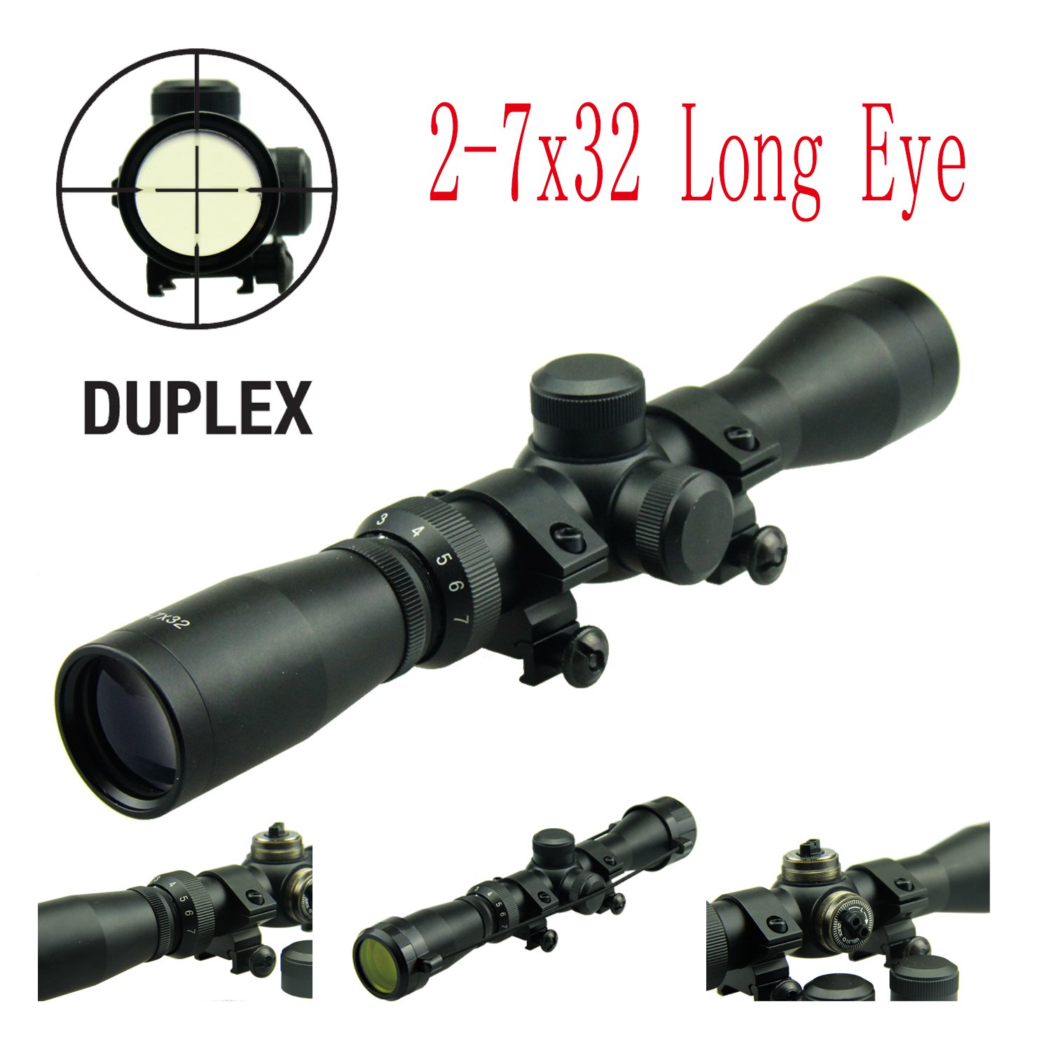 TACFUN Long Eye Relief Scout Scope 2-7X32 w/Weaver Scope Rings