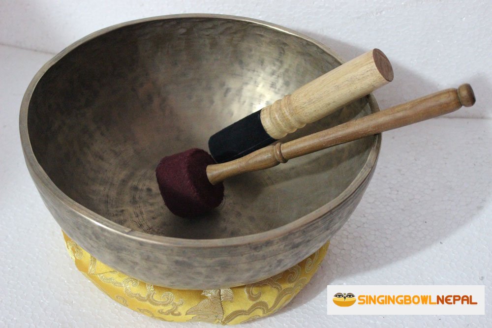 12" Old E Note Tibetan Singing Bowl, Meditation Bowl, Tibetan Bowls, Free Singing Bowl Silk Cushion, Striker and Drum Stick