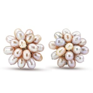 AeraVida Pretty Cultured Freshwater Pearl Cluster Pink Flower Clip-on Earrings | Elegant Handmade Jewelry for Women | Statement Earrings