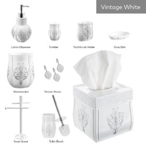 Creative Scents Bathroom Accessories Set - 4 Piece Vintage White Bathroom Set - Farmhouse French Country Bathroom Accessory Set Features: Soap Dispenser, Toothbrush Holder, Tumbler & Soap Dish