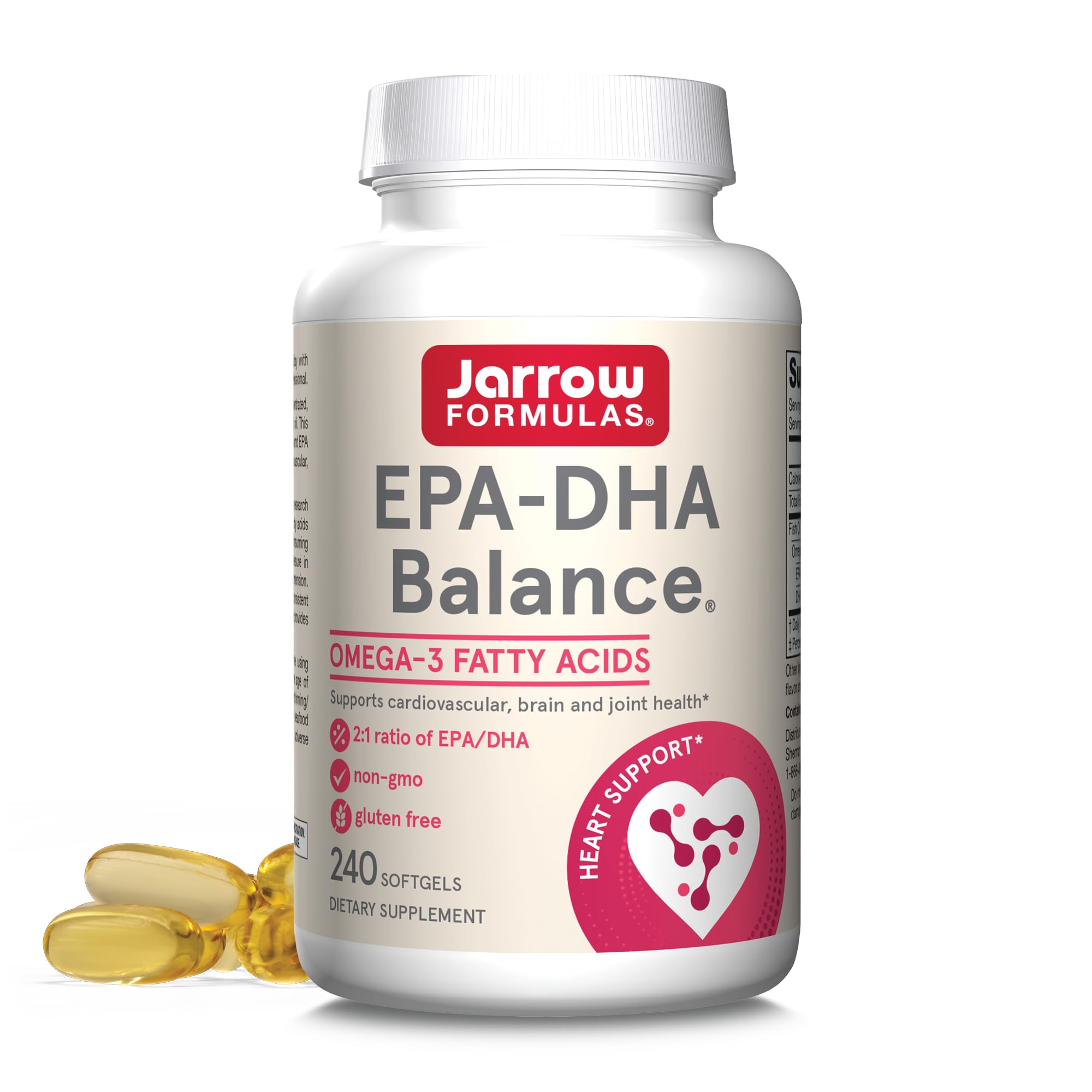 Jarrow Formulas EPA-DHA Balance, 1,200 mg Omega-3 Fatty Acids for Cardiovascular Support, 240 Softgels, 120 Day Supply