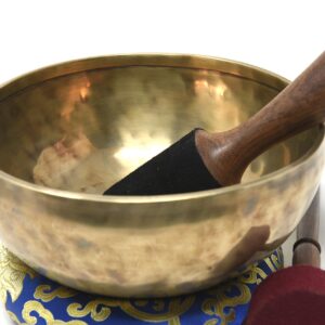 8" Large Hand-hammered Tibetan Singing Bowl for Meditation, Healing, Mindfulness, Relaxation ~ Antique Finished Bowl, Wooden Mallet, drum-stick, Silk Made Cushion