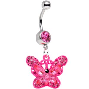 body candy stainless steel pink butterfly dangle belly ring