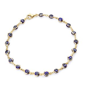 The World Jewelry Center 14k REAL Yellow Gold Blue Evil Eye Bracelet - 7"