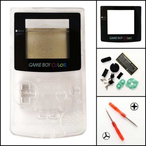 Replacement Full Housing Shell Case Cover Pack with Buttons Screwdrivers for Game boy Color GBC Repair Part - Clear White