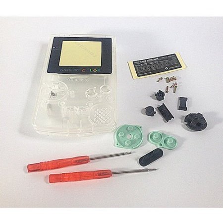 Replacement Full Housing Shell Case Cover Pack with Buttons Screwdrivers for Game boy Color GBC Repair Part - Clear White