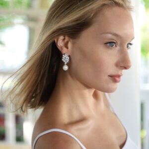 Mariell Ivory Pearl Drop Bridal Earrings with Cubic Zirconia Crystals, Large Size Dramatic Statement Earring, Bridal Jewelry for Wedding, Mother of the Bride