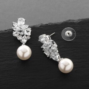 Mariell Ivory Pearl Drop Bridal Earrings with Cubic Zirconia Crystals, Large Size Dramatic Statement Earring, Bridal Jewelry for Wedding, Mother of the Bride