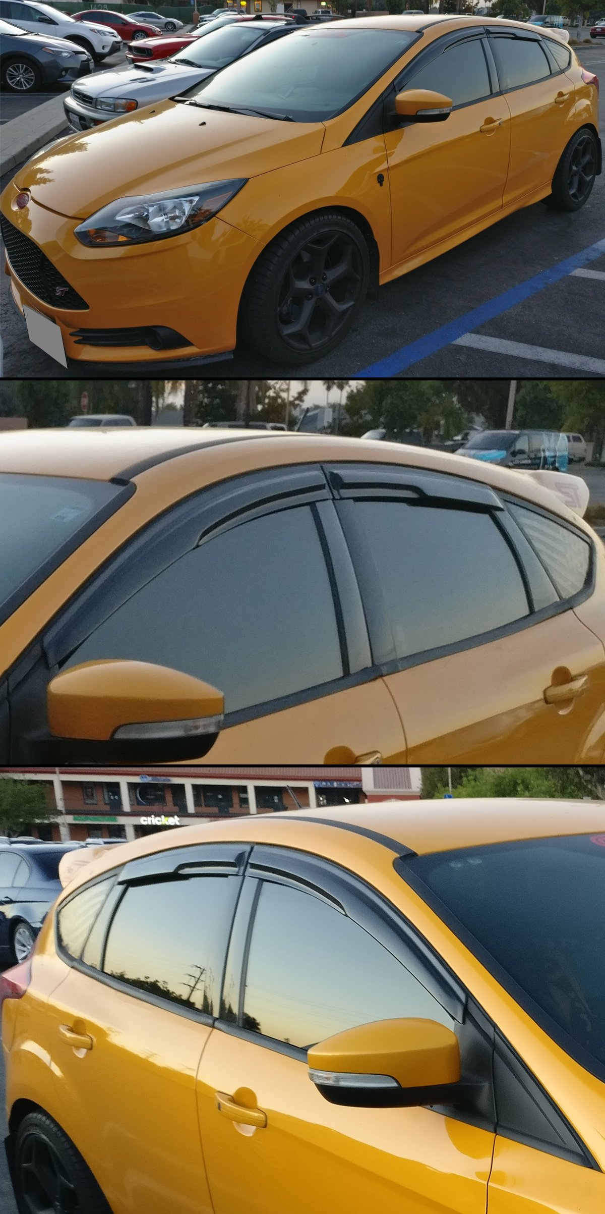 3D Style Smoke Tinted Window Visor Shade Rain Guard Compatible with 2009-2018 Ford Focus 4 Door Hatchback ST