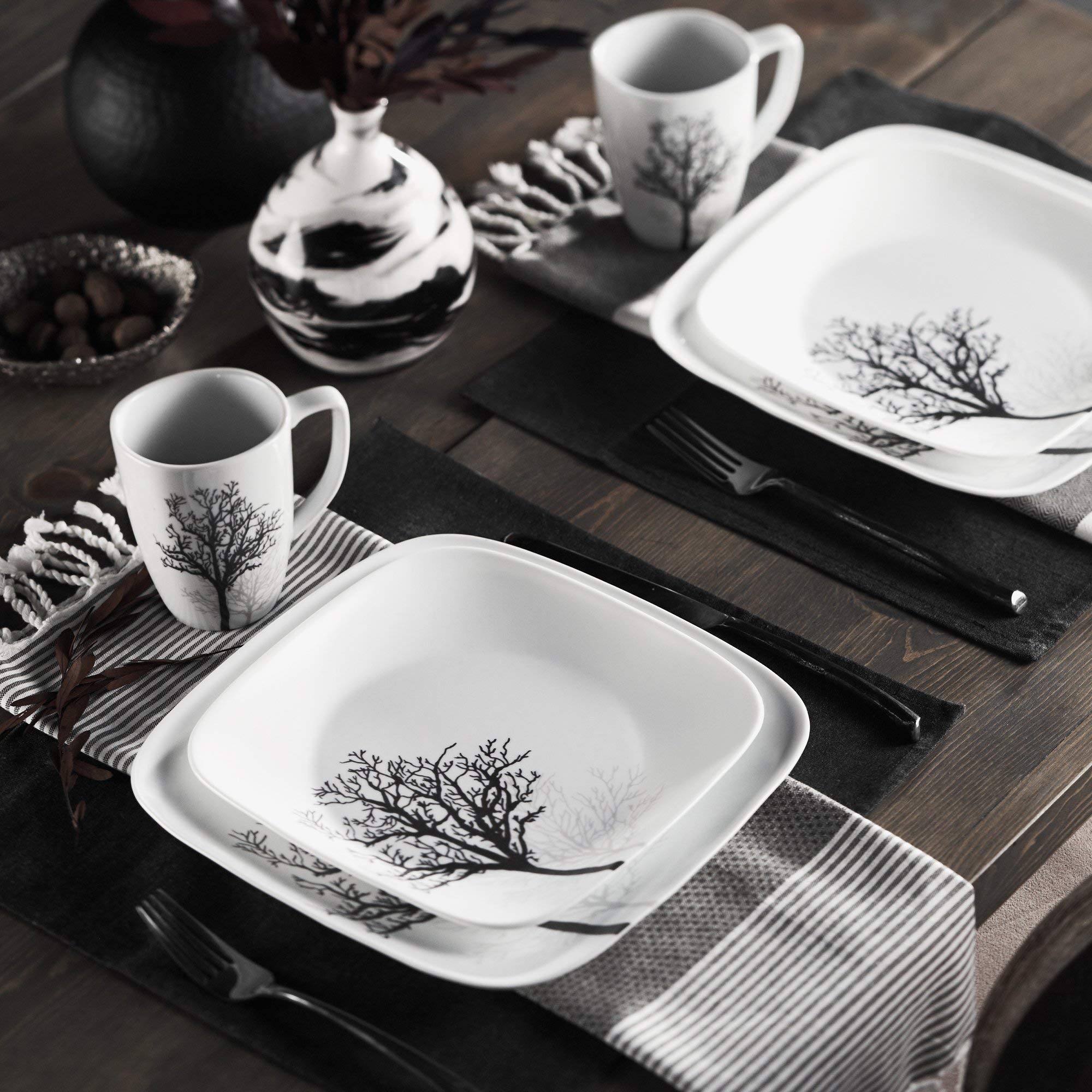 CORELLE Square Timber Shadows 16-pc Dinnerware Set, 1, white