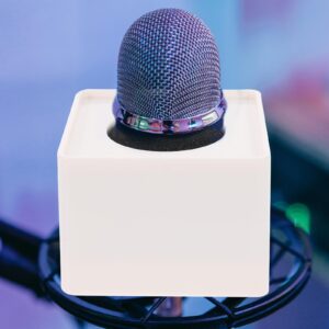 Tinksky Microphone Flag Station Logo ABS Portable Square Cube Shaped Interview Mic for Interview KTV Reporter Host (White)