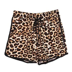 Kafeimali Women's Fashion Summer Leopard Beach Shorts Casual Short Pants (M)