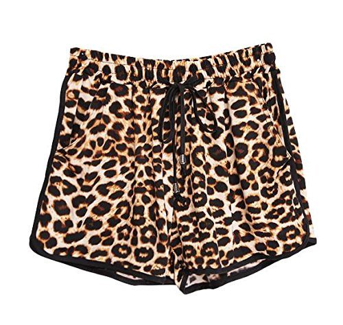 Kafeimali Women's Fashion Summer Leopard Beach Shorts Casual Short Pants (M)