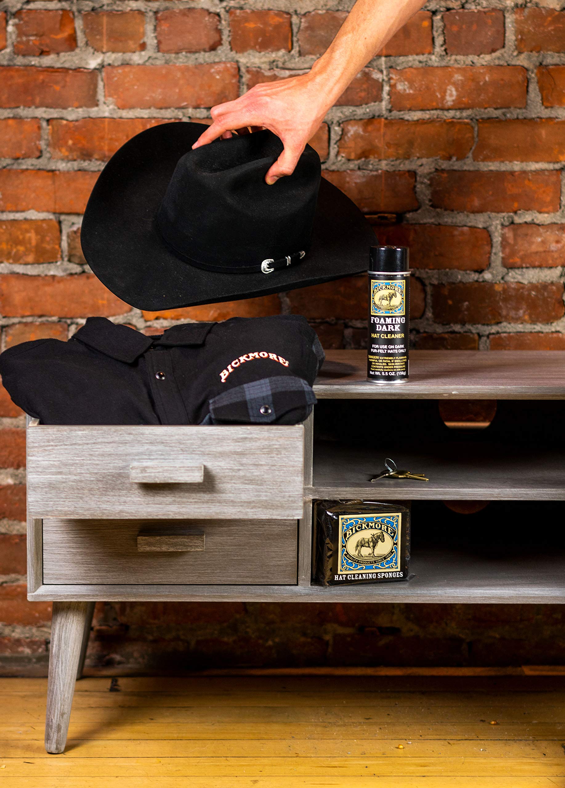 Bickmore Foaming Dark Hat Cleaner | Remove Dirt, Dust, Fingerprints & Sweat Stains - Great for Fur - Felt Cowboy Hats, Baseball Hats & More