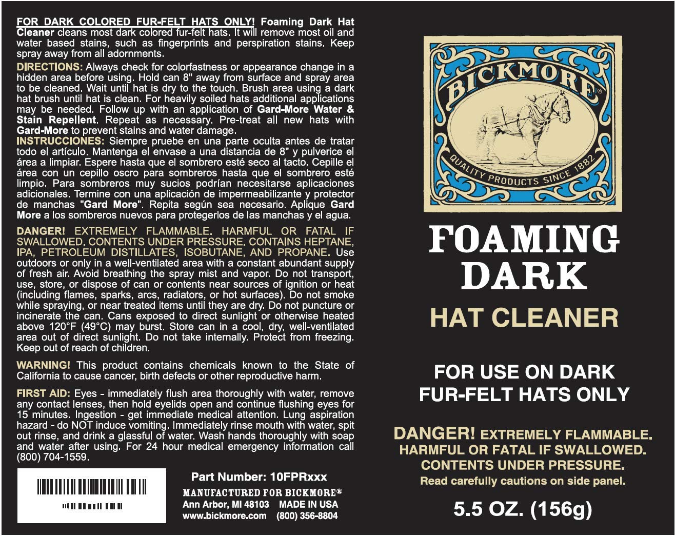 Bickmore Foaming Dark Hat Cleaner | Remove Dirt, Dust, Fingerprints & Sweat Stains - Great for Fur - Felt Cowboy Hats, Baseball Hats & More