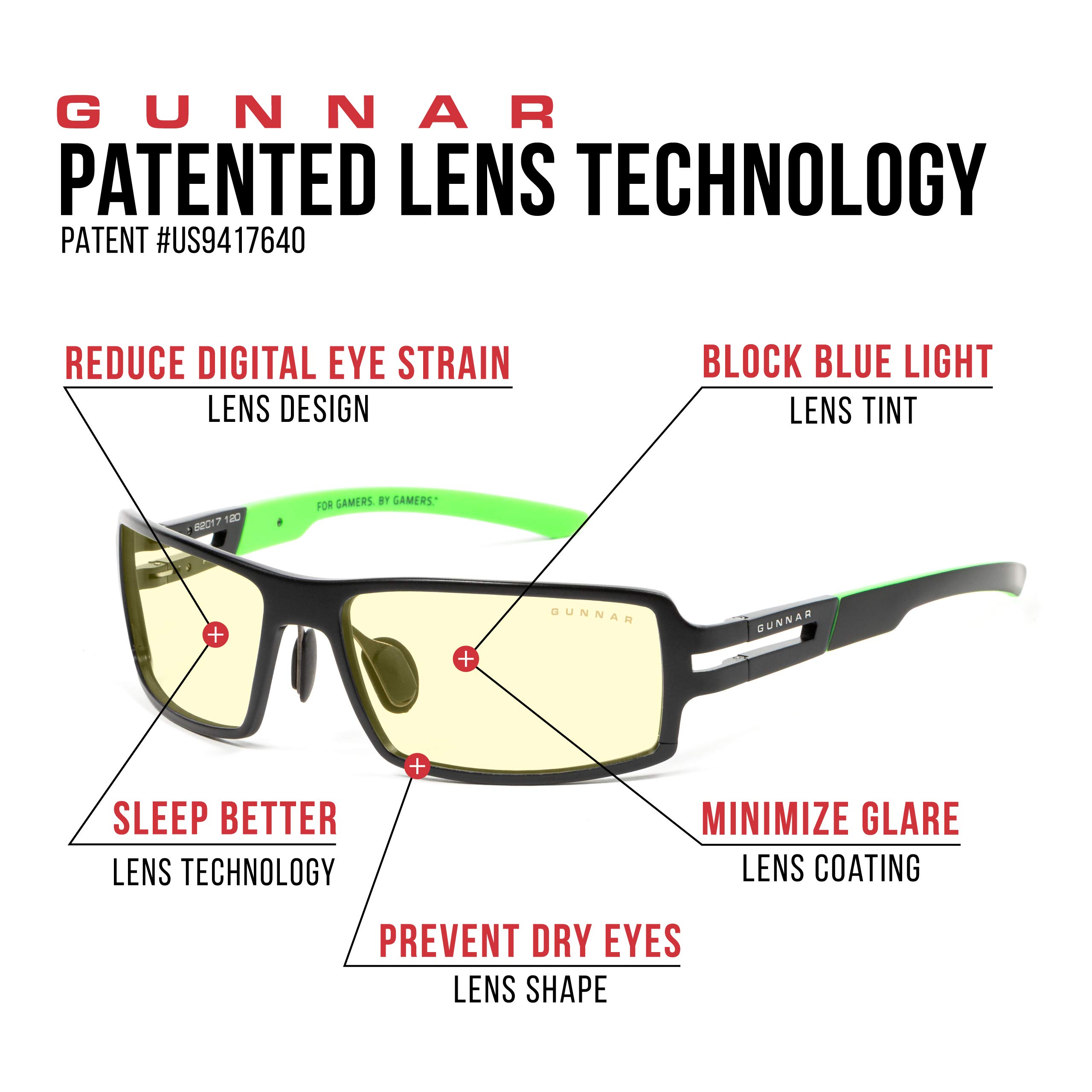 GUNNAR - Premium Gaming and Computer Glasses - Blocks 65% Blue Light - RPG Razer Edition, Onyx, Amber Tint