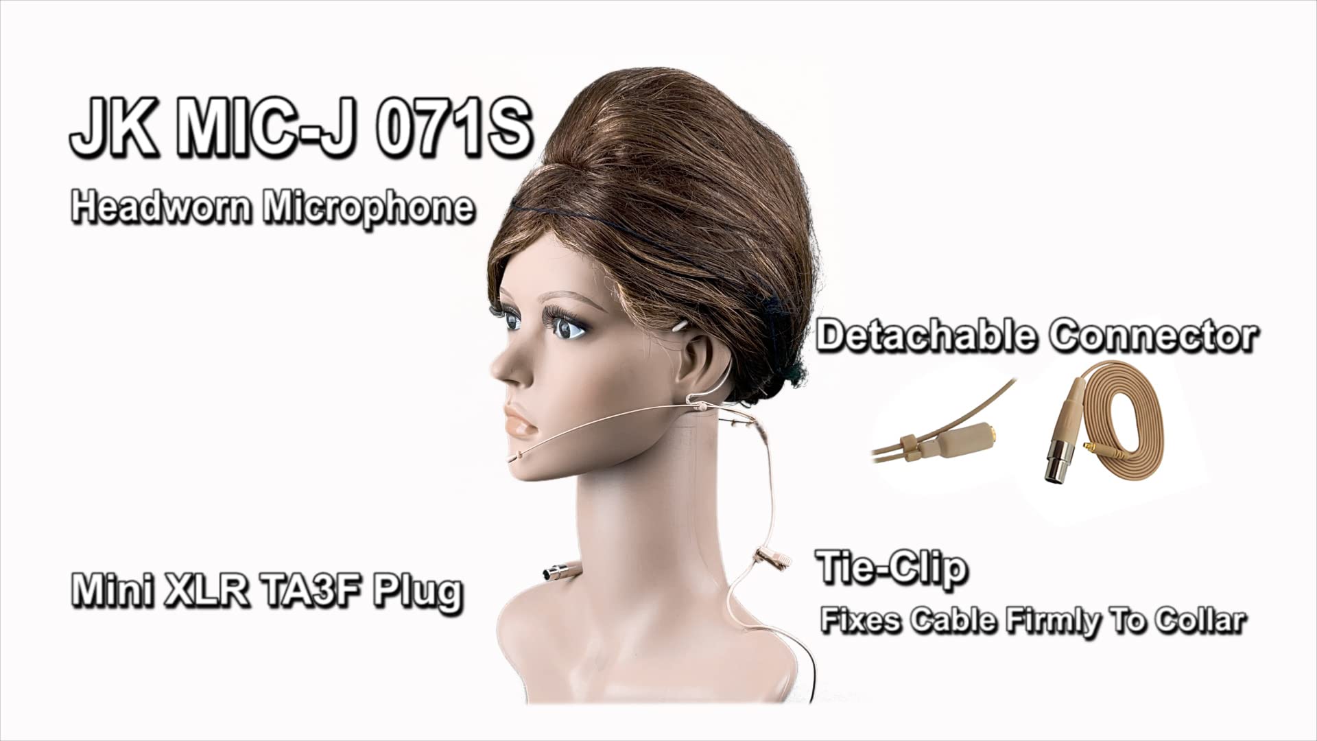 J K Pro Headset Headworn Microphone MIC-J 071S Compatible with AKG Samson Wireless Transmitter - Mini XLR 3Pin Connector