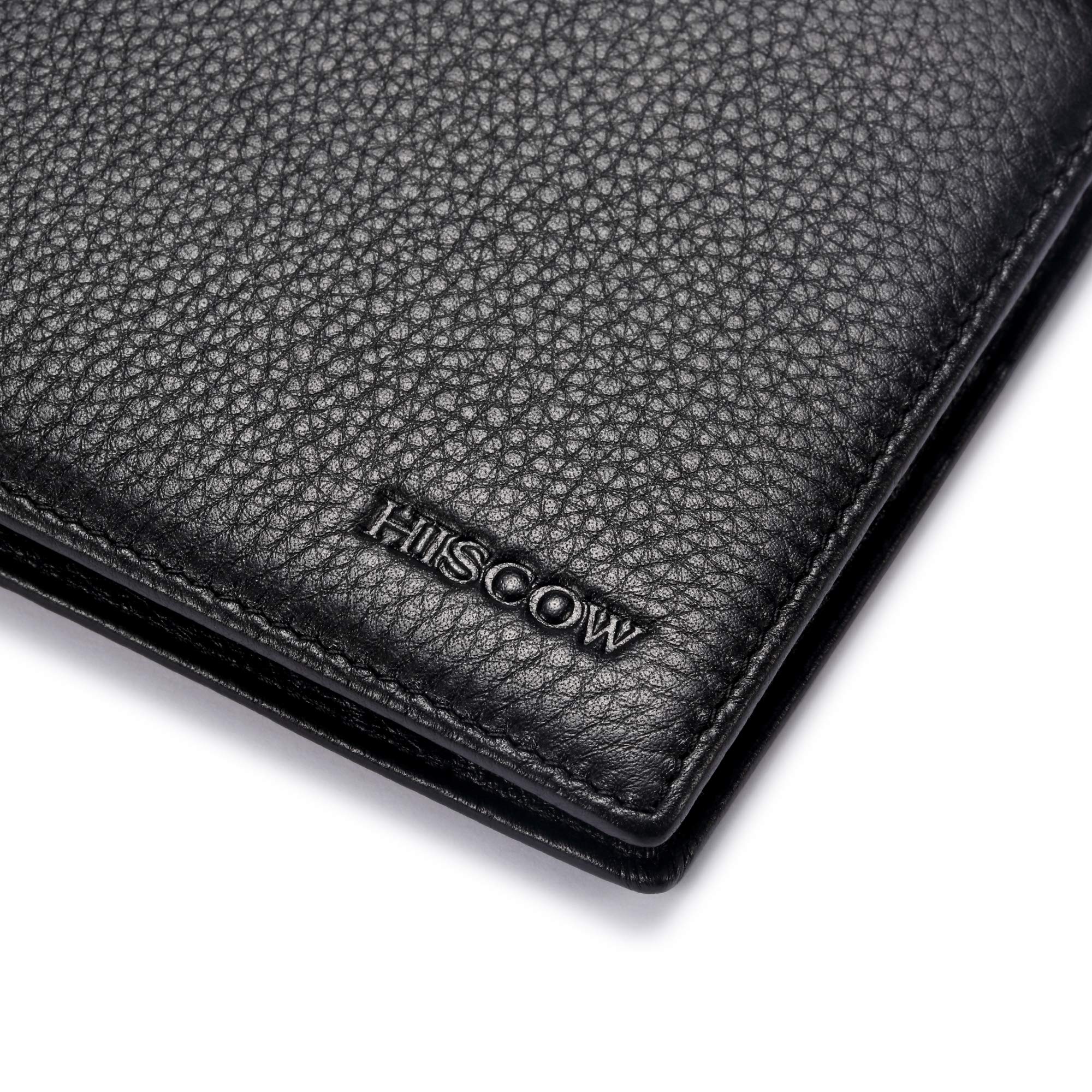 HISCOW Full Grain Leather Bifold Wallets for Men, Slim Minimalist Mens Wallet, Gifts for Dad Birthday Fathers Day (Pebbled Black)