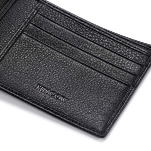 HISCOW Full Grain Leather Bifold Wallets for Men, Slim Minimalist Mens Wallet, Gifts for Dad Birthday Fathers Day (Pebbled Black)