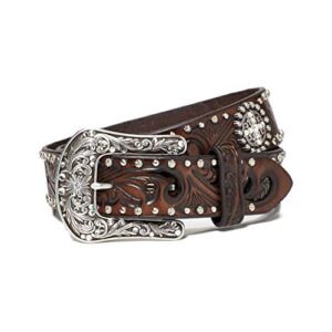 ariat women's scroll cutout concho nail belt, brown, small