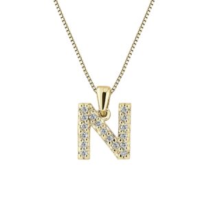 Diamond Wish 14k Yellow Gold Letter N Diamond Initial Pendant Necklace (1/10cttw) with 18-inch chain