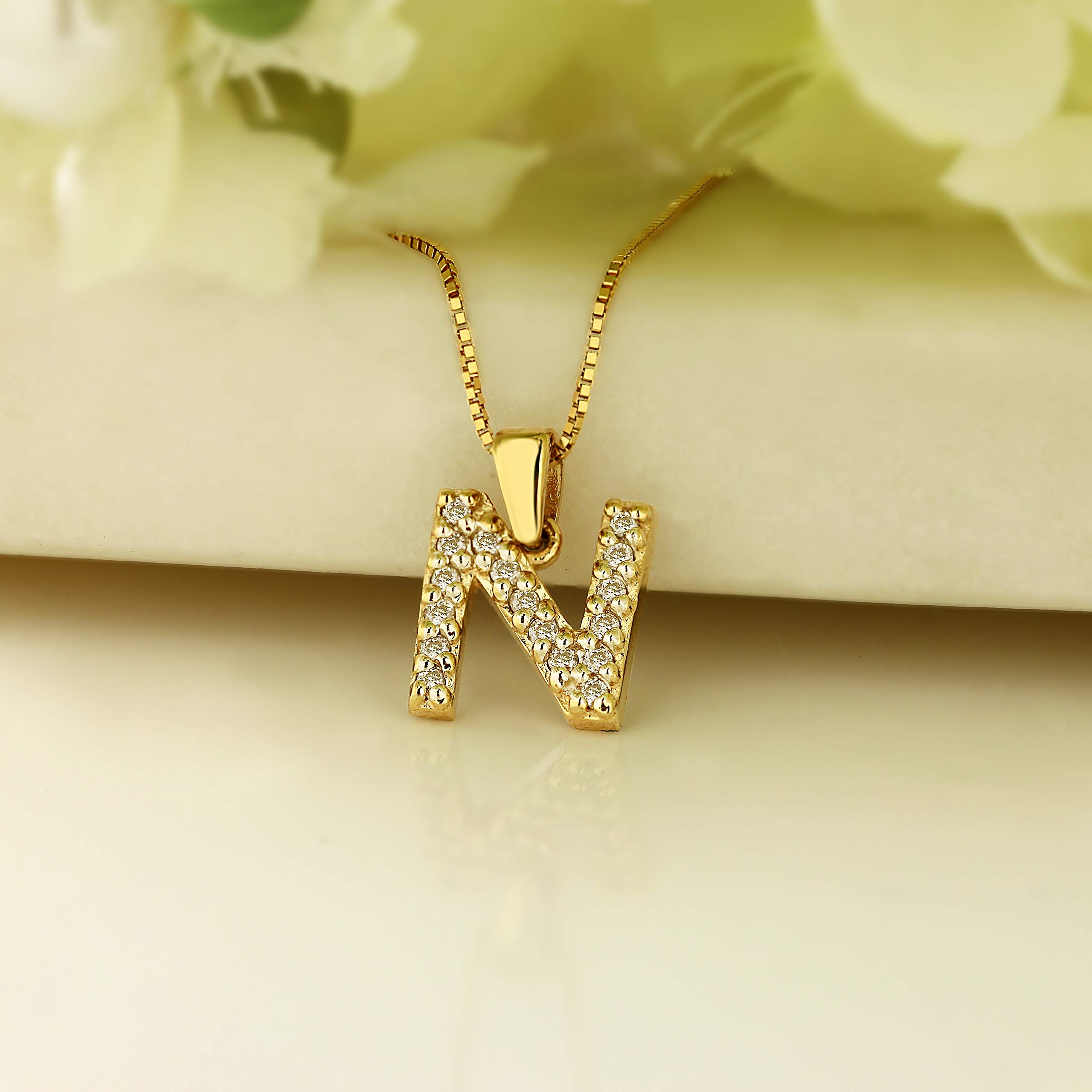 Diamond Wish 14k Yellow Gold Letter N Diamond Initial Pendant Necklace (1/10cttw) with 18-inch chain