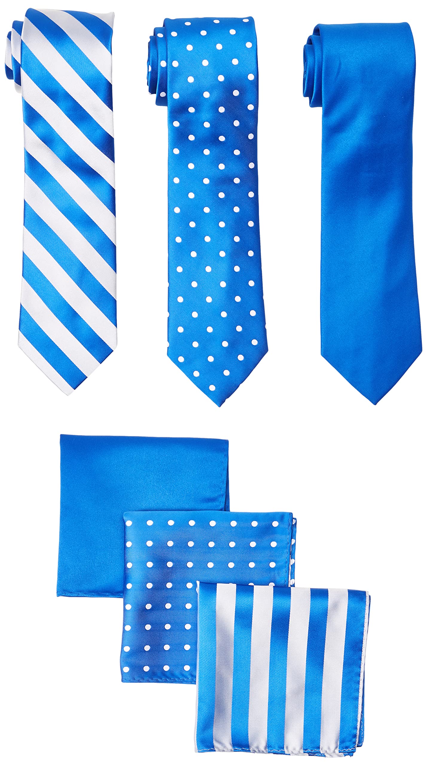 STACY ADAMS mens 3 Pack Satin Solid Striped Dots With Pocket Squares Necktie, Blue, One Size US