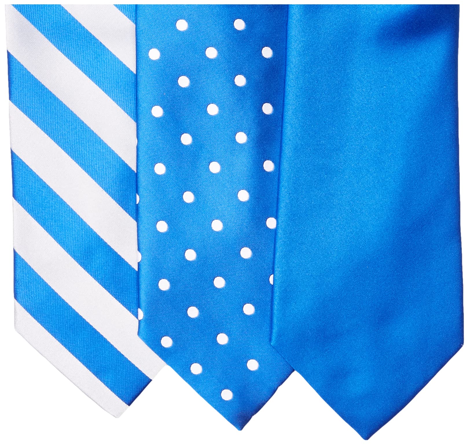 STACY ADAMS mens 3 Pack Satin Solid Striped Dots With Pocket Squares Necktie, Blue, One Size US