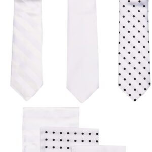 Stacy Adams Men's 3 Pack Satin Neckties Solid Striped Dots with Pocket Squares, White, One Size