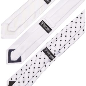 Stacy Adams Men's 3 Pack Satin Neckties Solid Striped Dots with Pocket Squares, White, One Size