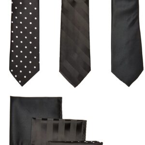 STACY ADAMS mens 3 Pack Satin Solid Striped Dots With Pocket Squares Necktie, Black, One Size US