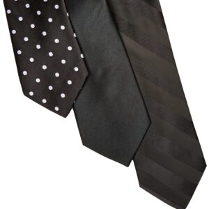 STACY ADAMS mens 3 Pack Satin Solid Striped Dots With Pocket Squares Necktie, Black, One Size US