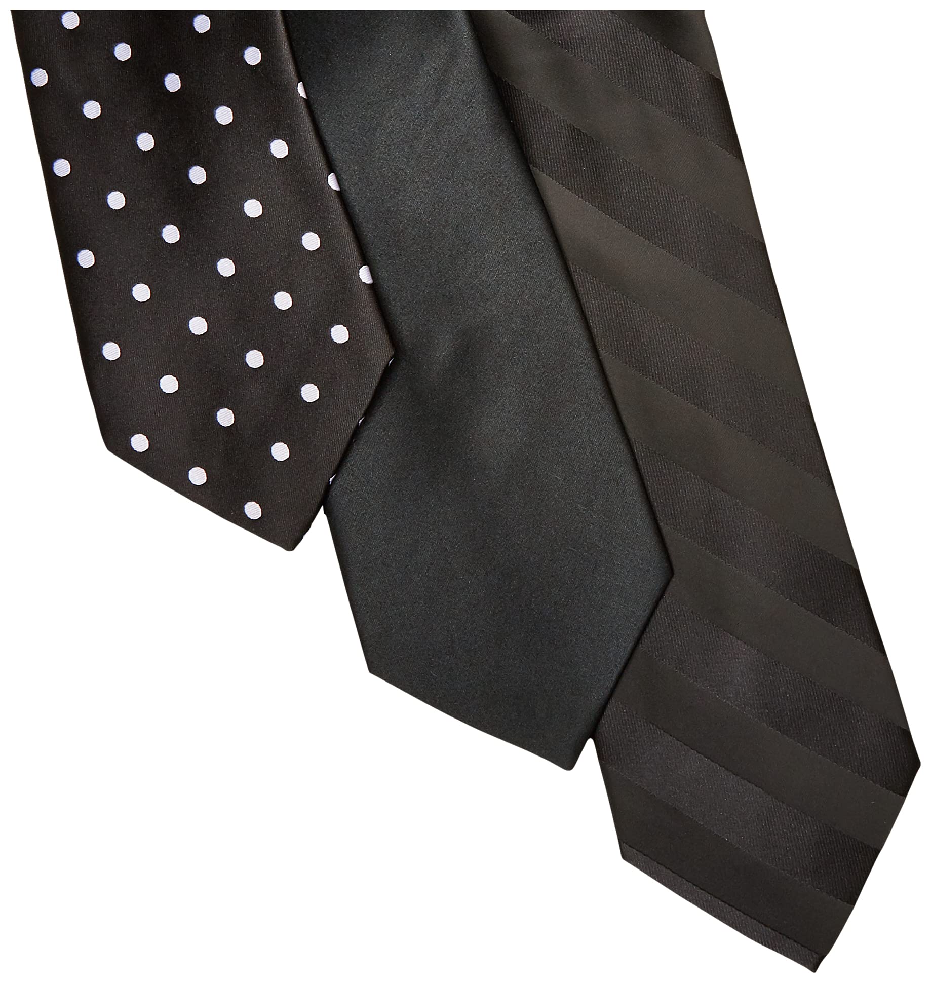 STACY ADAMS mens 3 Pack Satin Solid Striped Dots With Pocket Squares Necktie, Black, One Size US