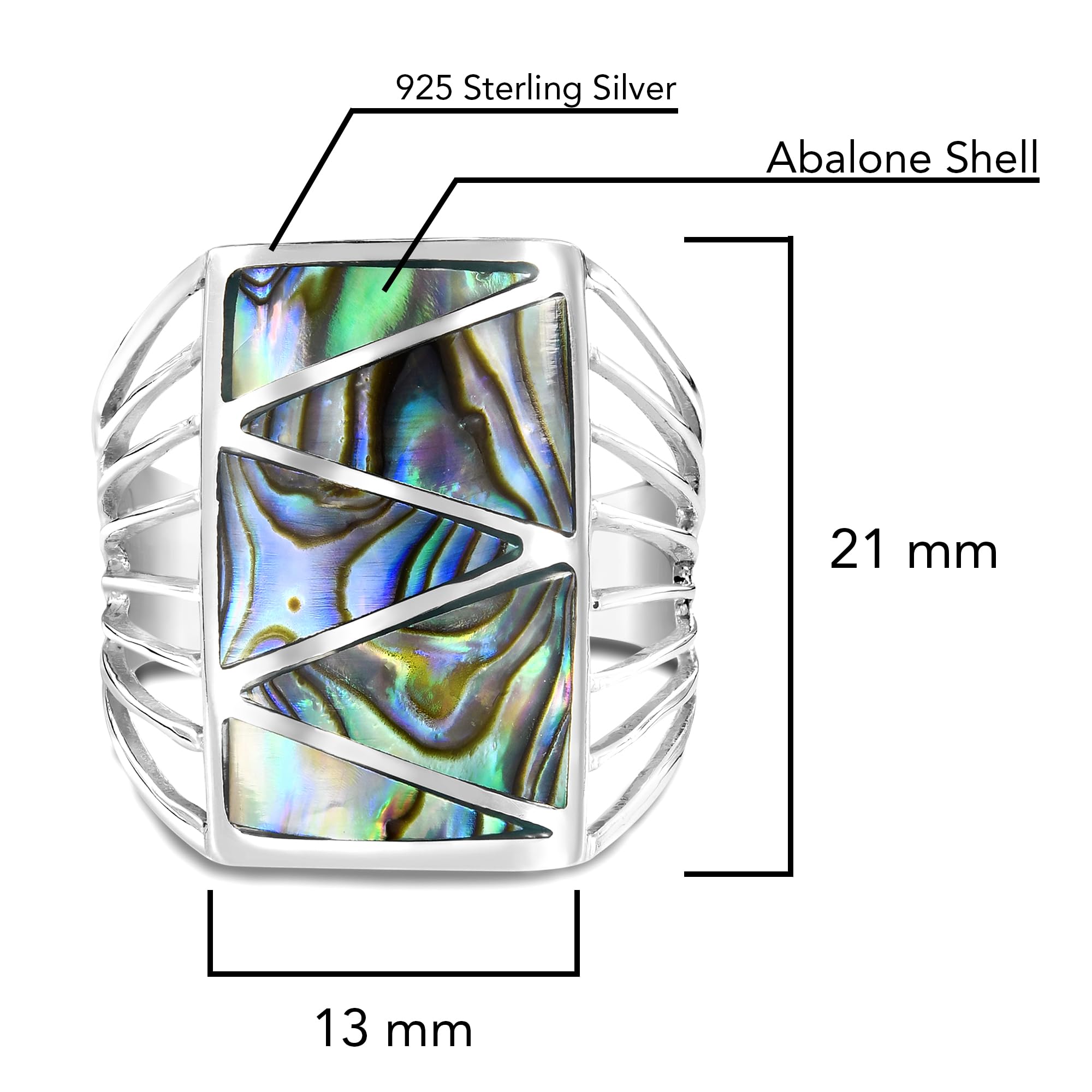 AeraVida Stripe Line Zig-Zag Abalone Shell .925 Sterling Silver Ring | Elegant Statement Ring for Women | Ablone Accessory | Ring Size (8)