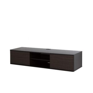 south shore floating wall mounted media console, chocolate & zebrano