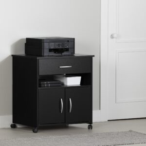 South Shore 2-Door Printer Stand with Storage on Wheels, Pure Black, 19 75 L x 26 W x 27 25 H,