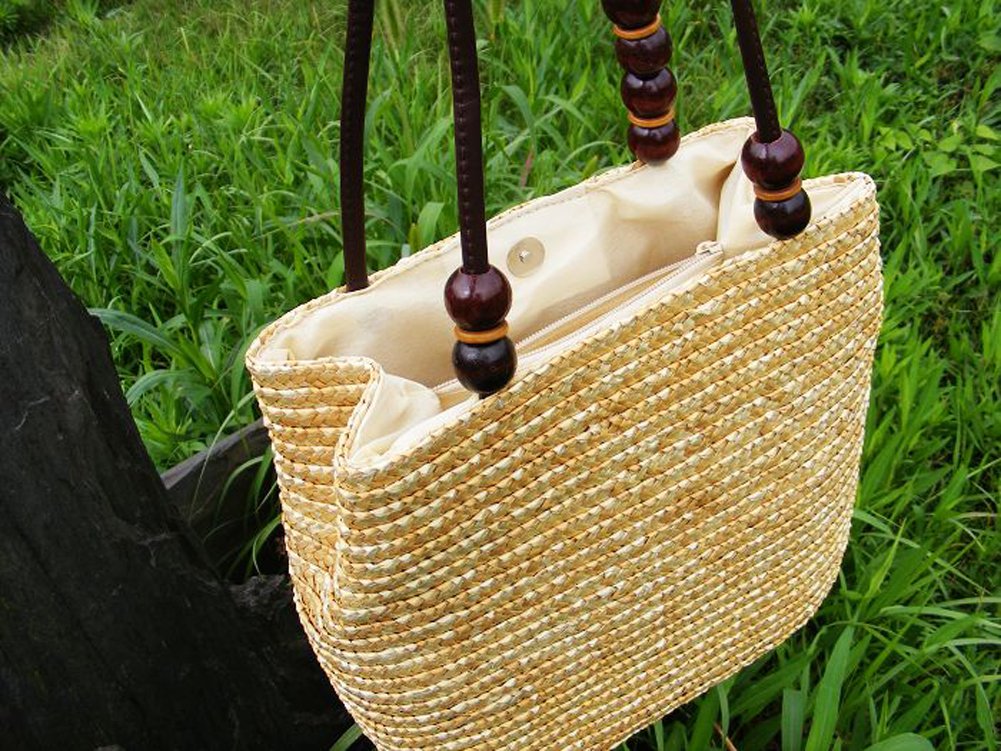 TONWHAR European Style Straw Bag Purse Woven Summer Beach Tote for women (Natural)