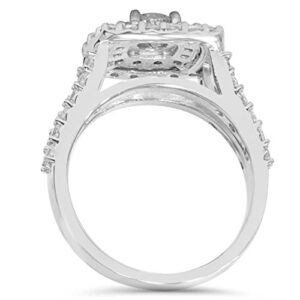 Pompeii3 10k White Gold 2 Ct T.W. Diamond Cushion Halo Engagement Ring Matching Wedding Band Bridal Women's Set Round-Cut Natural Diamonds